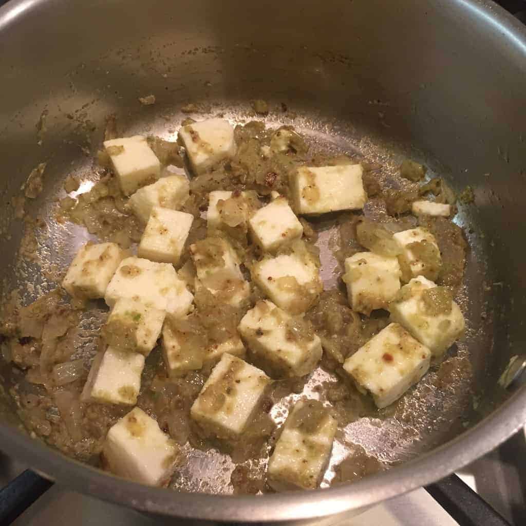 Paneer added to the sautted onion masala paste 
