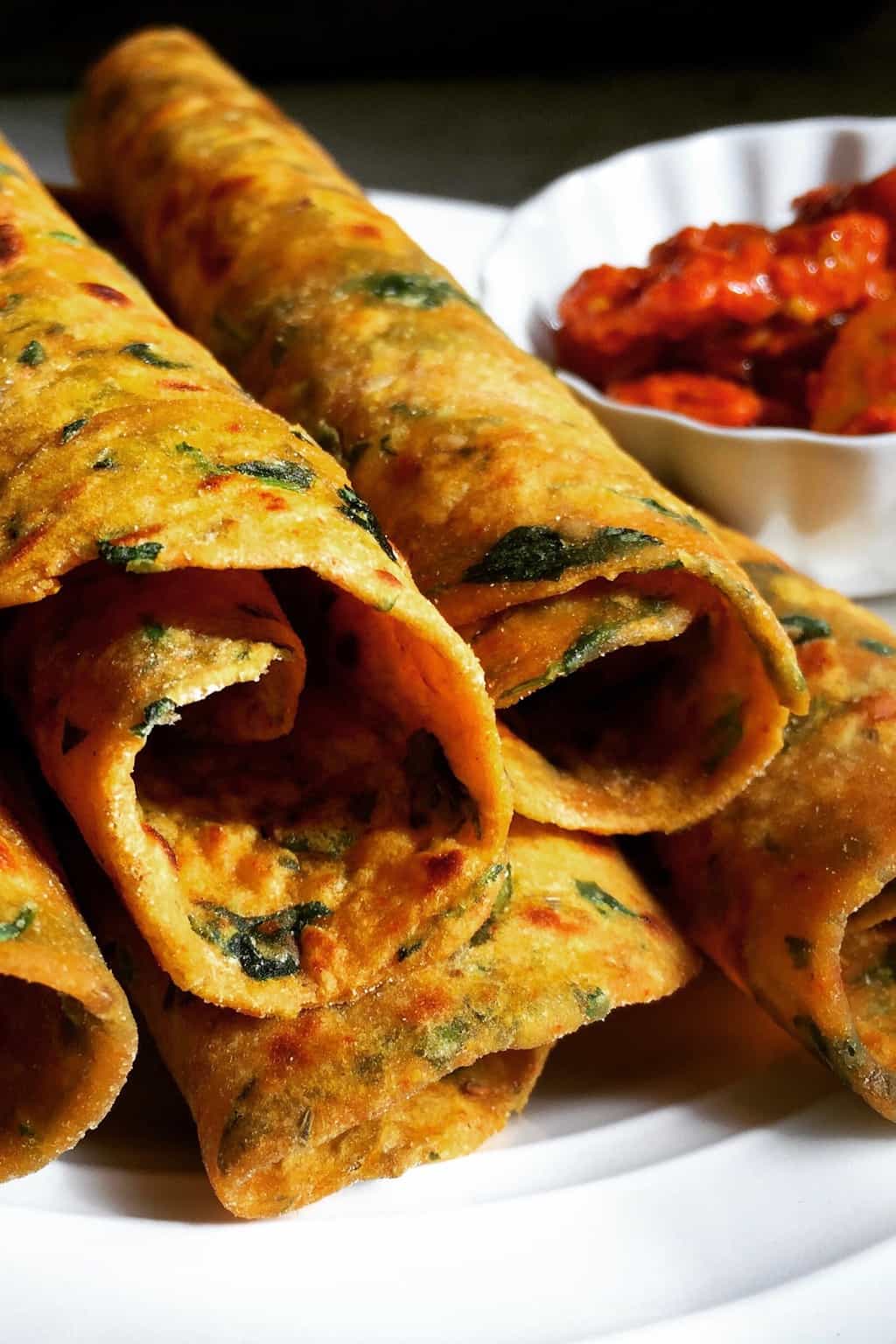 Methi/fenugreek-sweet potato Paratha {flatbreads} #minitryofcurry