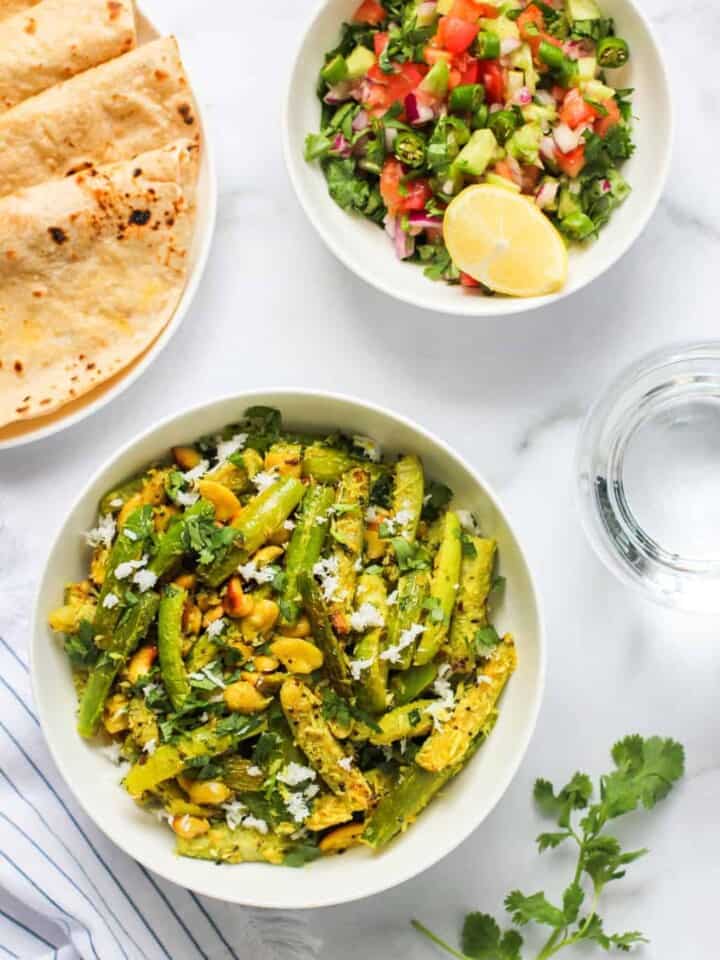 Tindora Sabzi served with Rotis and cucumber salad