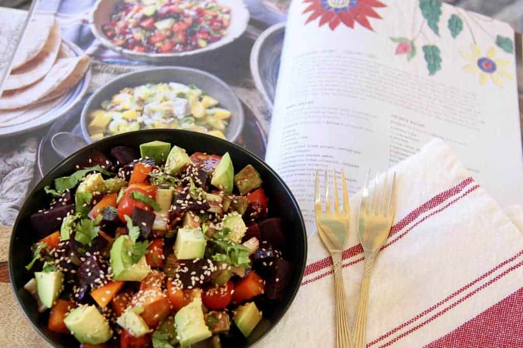 Beet Salad garnished with sesame seeds 