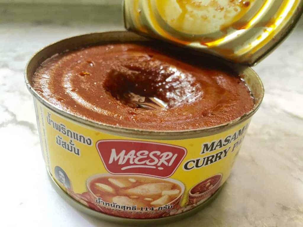 Can of maesri brand massaman curry paste 