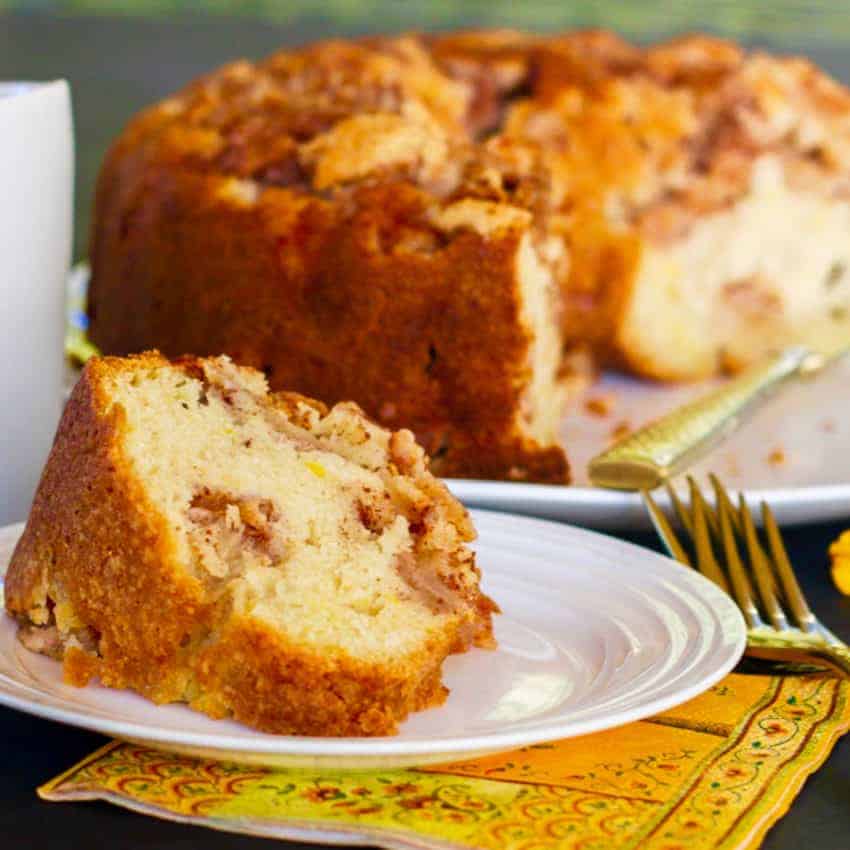 Apple cake slice in a white plate