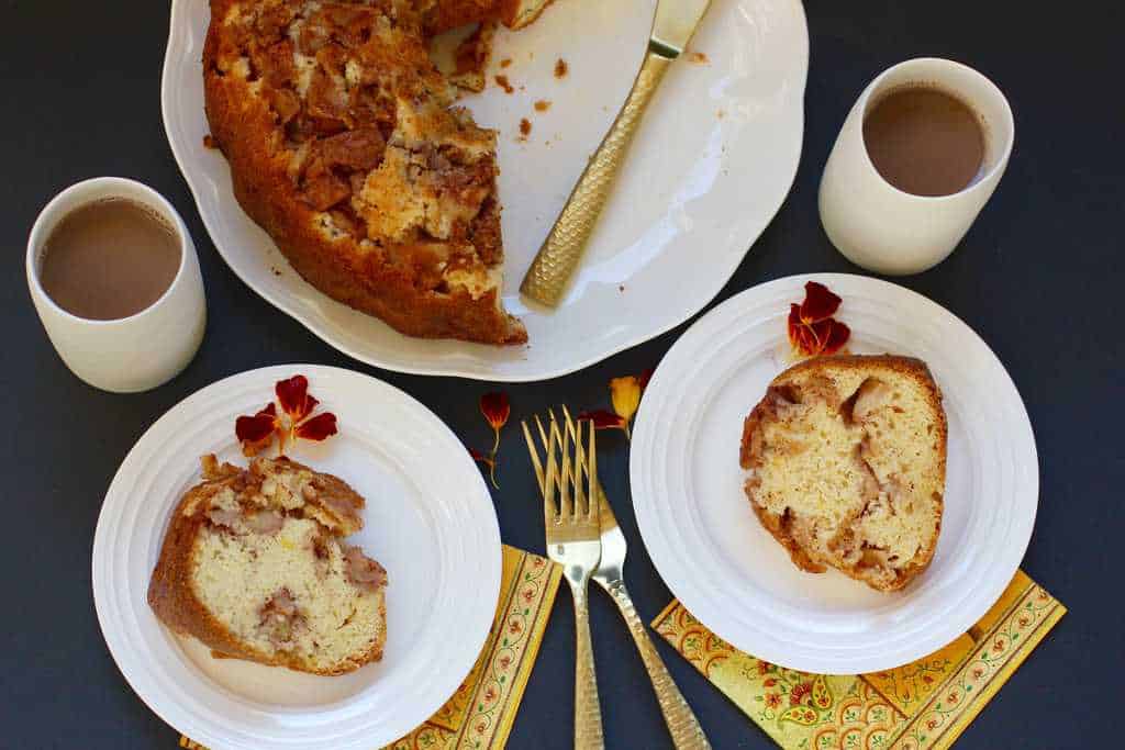 apple cake served with tea 