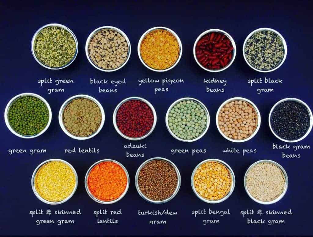 photo with variety of lentils and beans labelled 