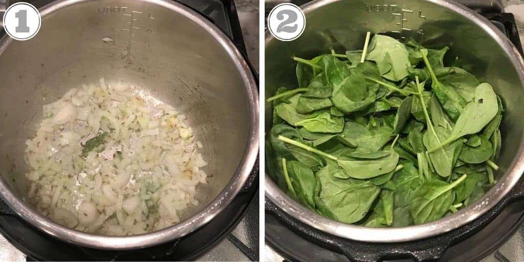 steps one and two to make palak paneer in the Instant Pot 