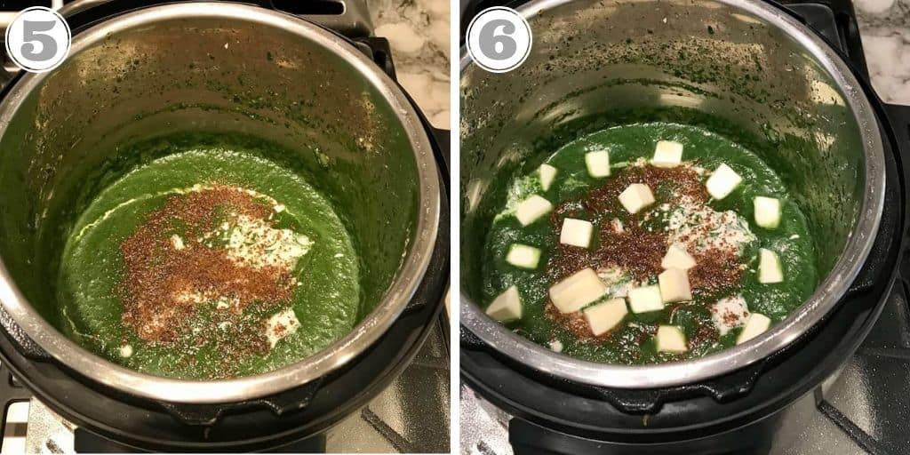 steps five and six to make palak paneer in the Instant Pot 