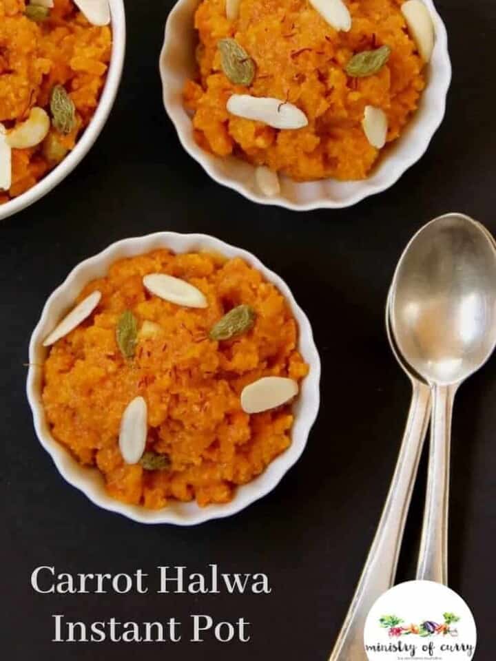 carrot halwa served in 3 bowls