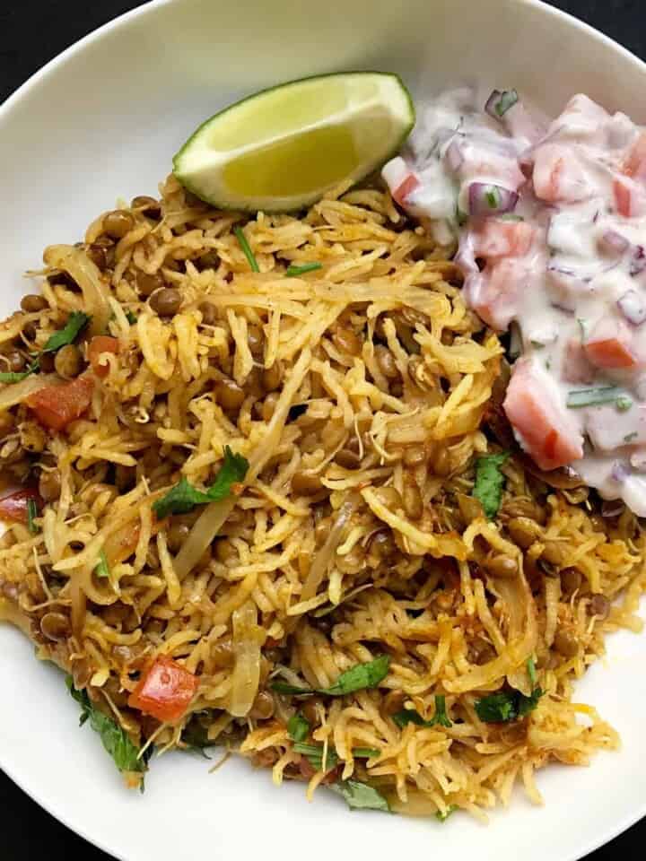 sprouted lentils khichdi with raita