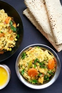 Mixed lentils khichdi served with papad