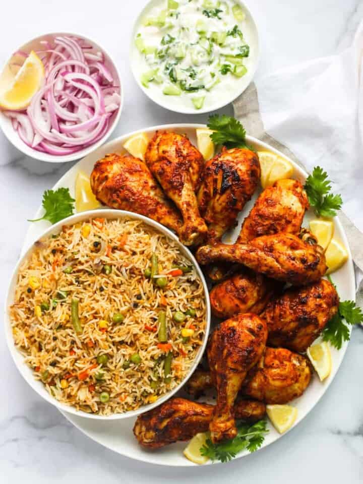 Tandoori Chicken served with vegetable pulao