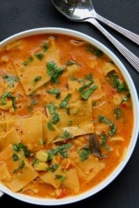 Dal Dhokli served in a white bowl