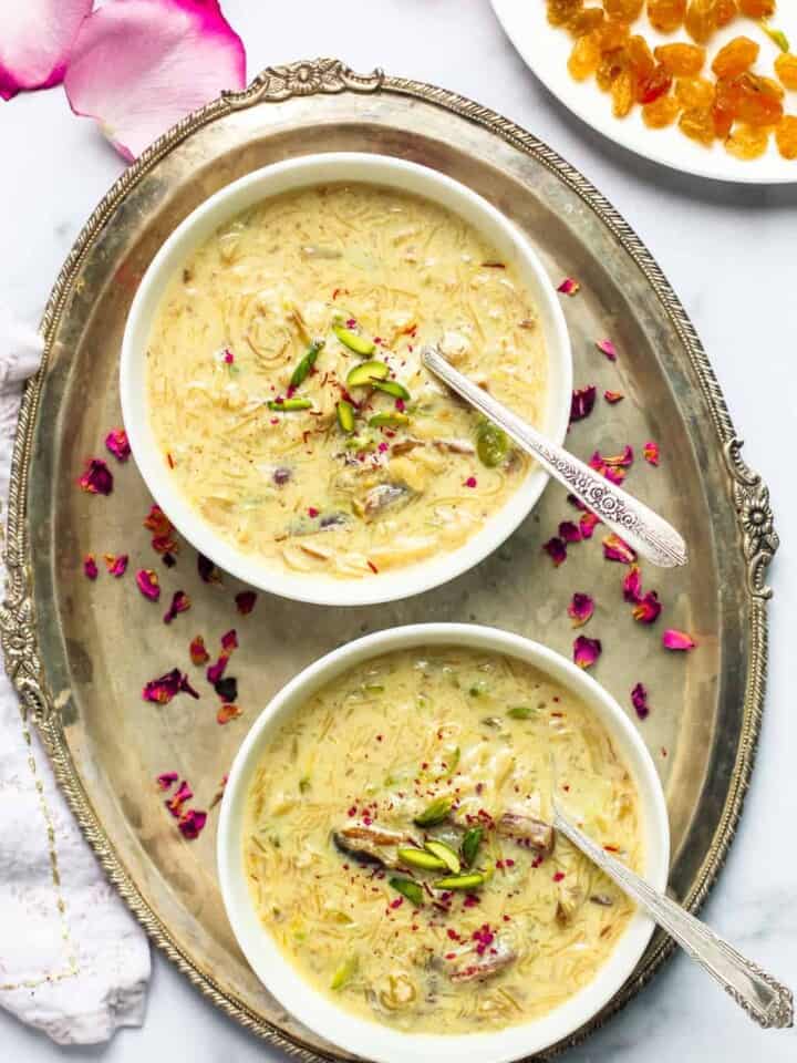 Sheer Khurma in 2 white bowls