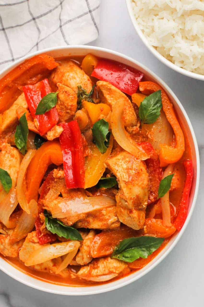Thai Red Chicken Curry served with rice 