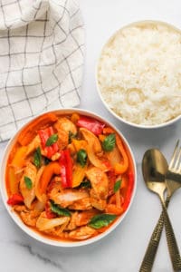 Thai red curry chicken with steamed rice