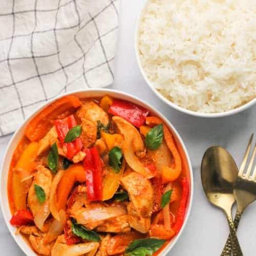 Thai red curry chicken with steamed rice