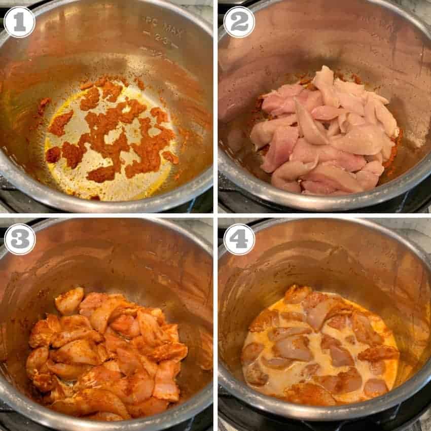 Steps showing how to make Instant Pot Thai Red Curry 