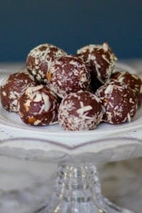 quinoa truffles on a cake stand