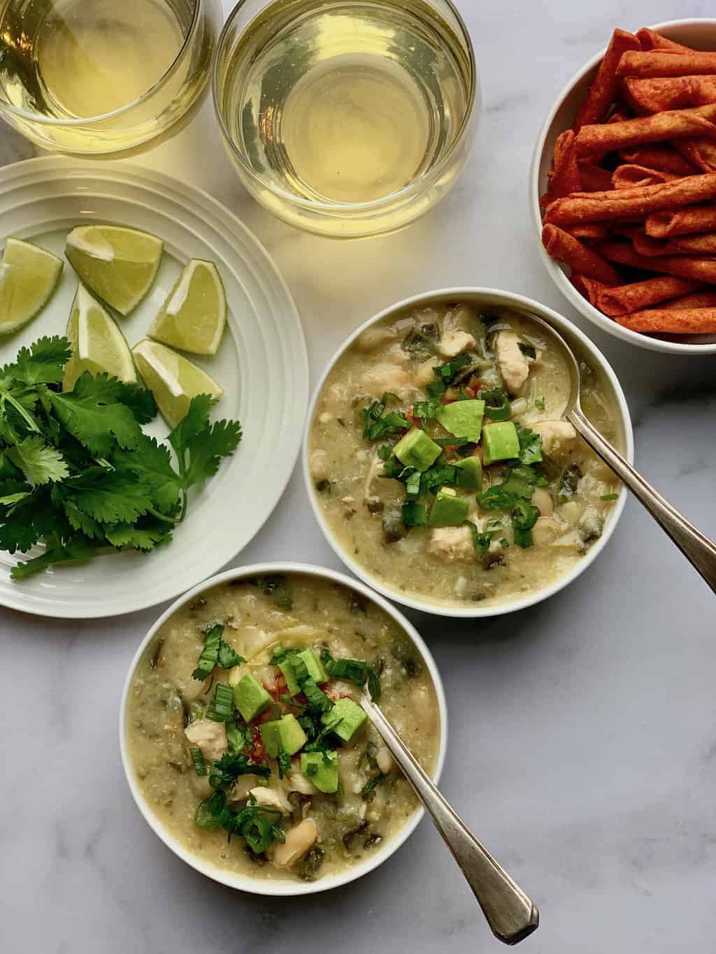 Gluten Free White Chicken Poblano Chili - Delicious and hearty, one pot smokey chili recipe that just needs you to dump all the ingredients and start the Instant Pot. #ministryofcurry #instantpot