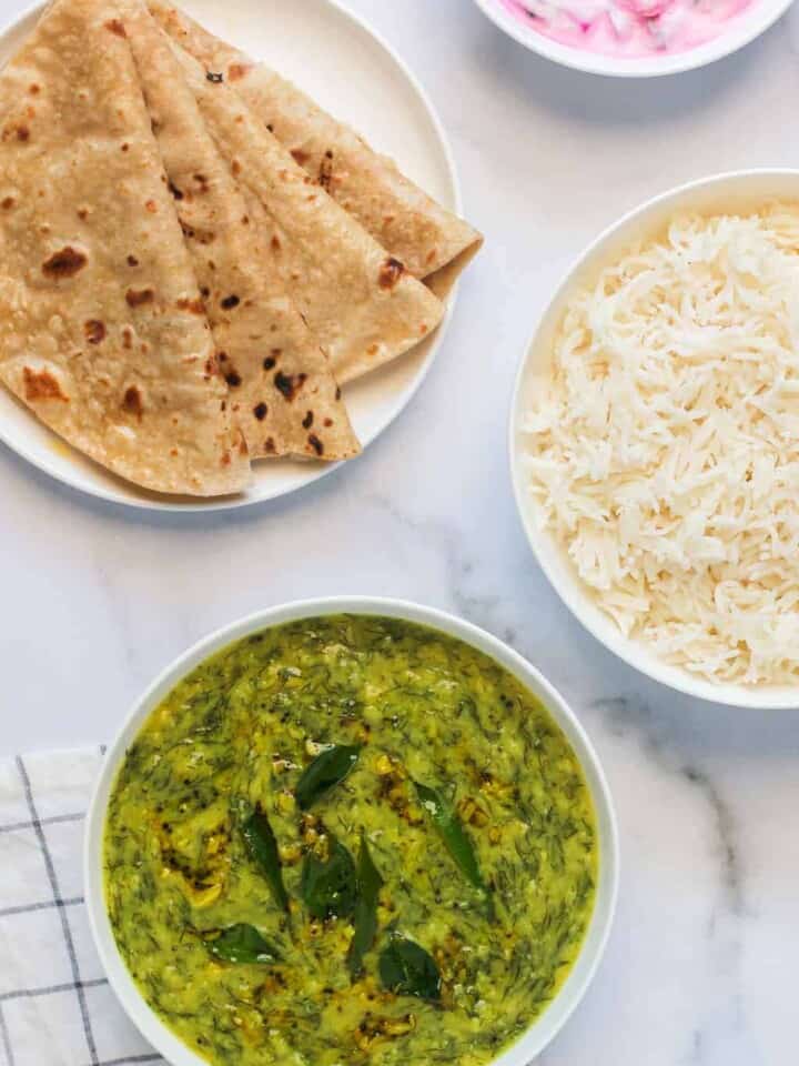 Dill Lentils served with rice and rotis