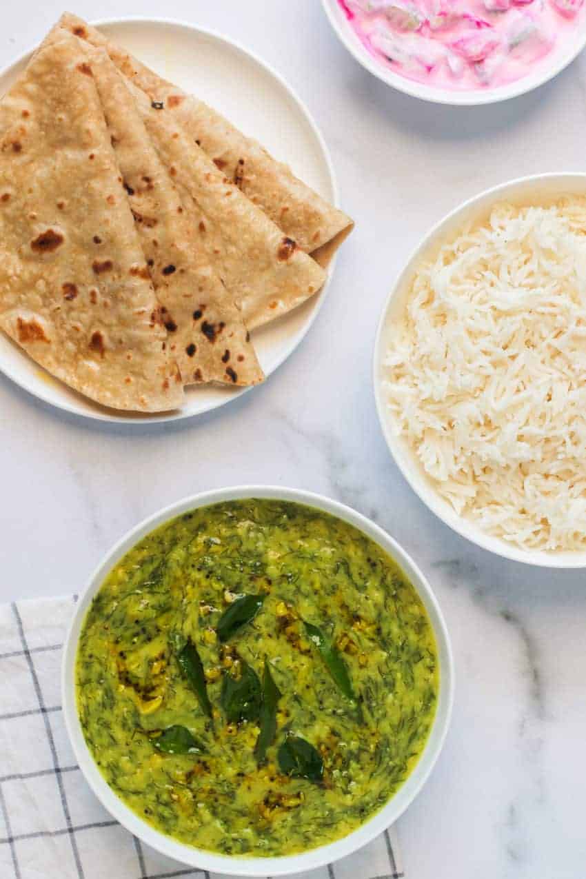 Dill Lentils served with rice and rotis