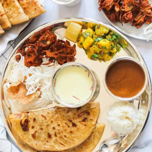 Traditional Thali with Puran Poli and sides
