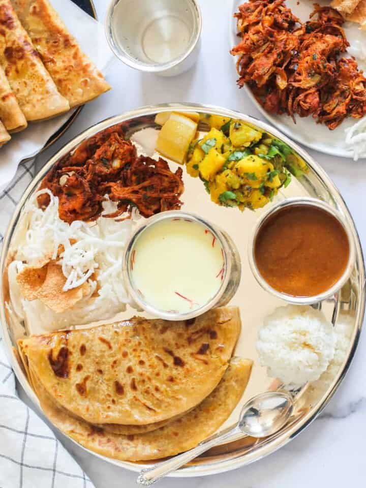 Traditional Thali with Puran Poli and sides