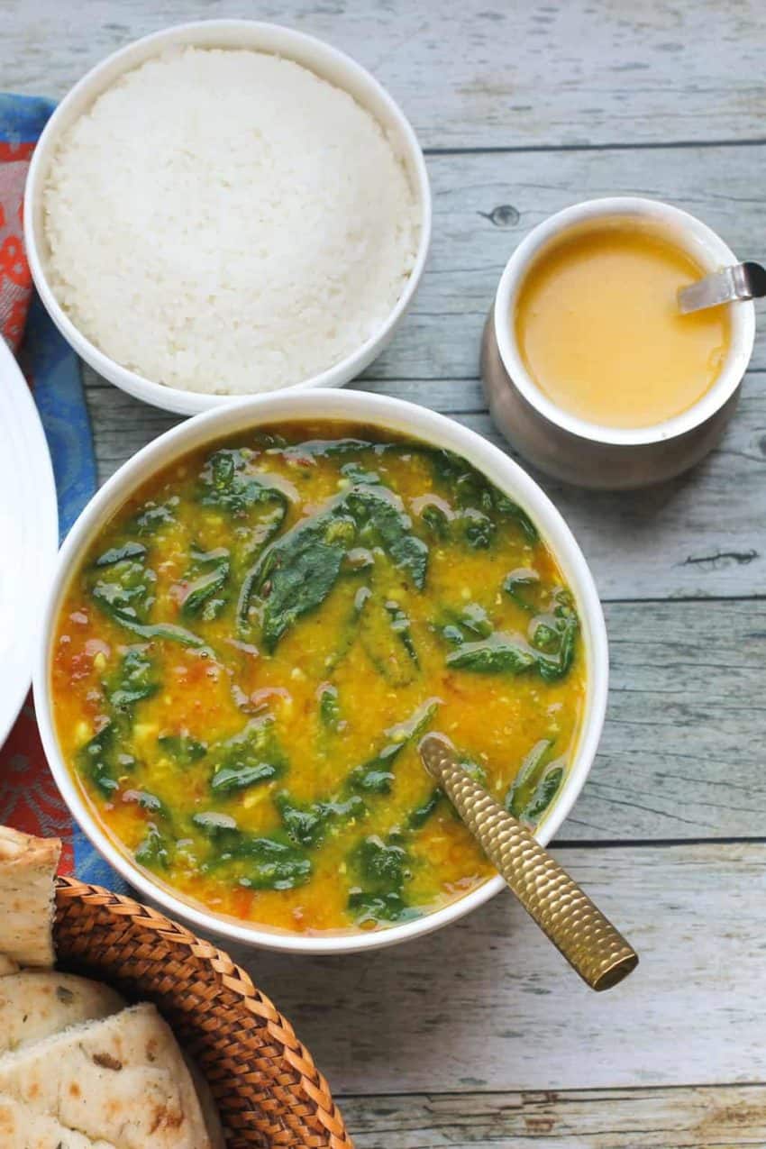 Spinach Daal, rice and ghee 
