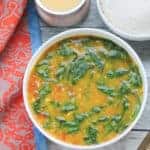 Spinach Dal in white bowl