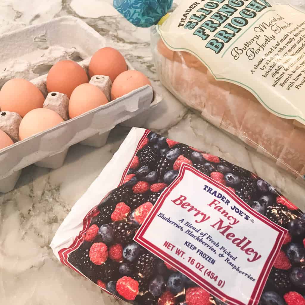 ingredients to make summer berry bread pudding 