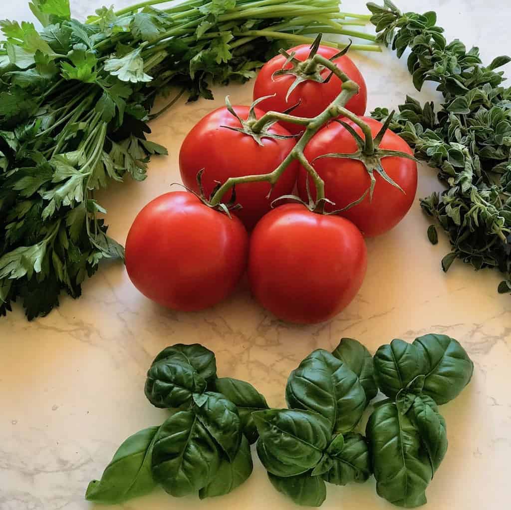 tomatoes, basil, oregano and parsley