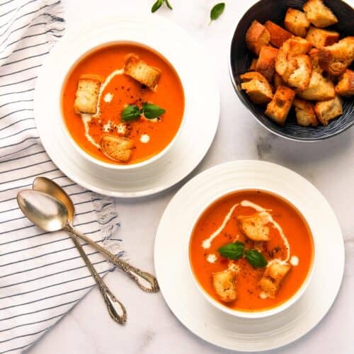 Creamy Tomato Bisque served in 3 bowls
