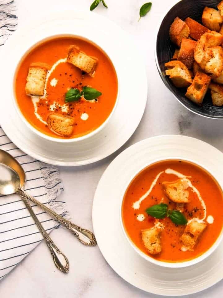 Creamy Tomato Bisque served in 3 bowls