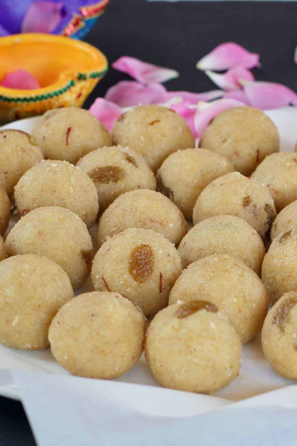 Rava Coconut Ladoo - Soft melt in the mouth dessert balls AKA