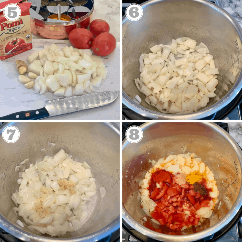 photos five through eight of making chicken tikka masala