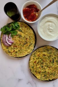 Kale Potato Paratha with yogurt and pickle on the side