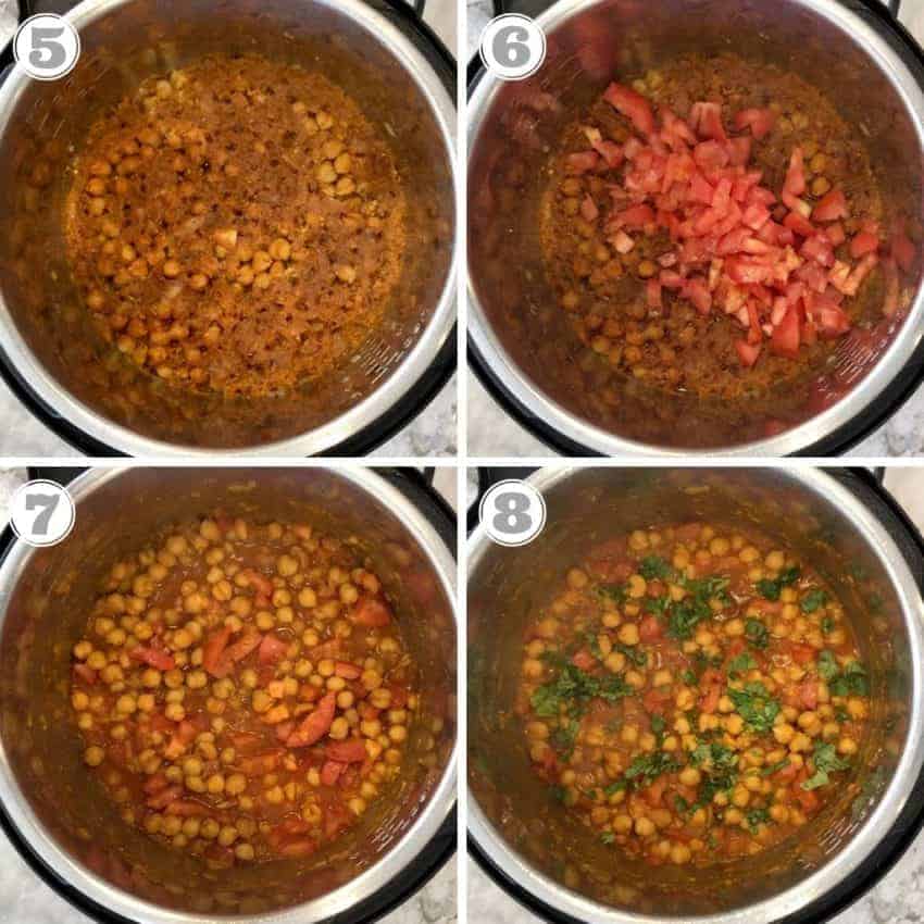 steps showing how to make chana masala in Instant Pot 