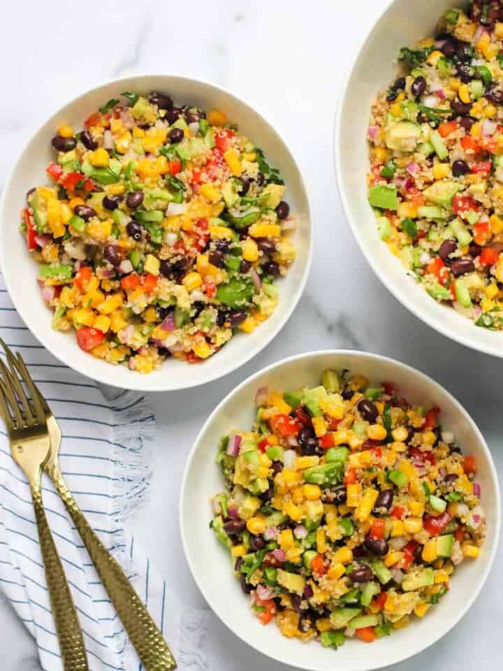 Fiesta Quinoa Salad in 3 bowls