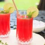 2 glasses of watermelon juice with lime and mint