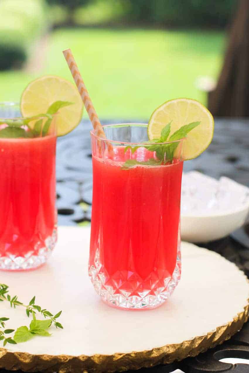 watermelon juice in glass cups 