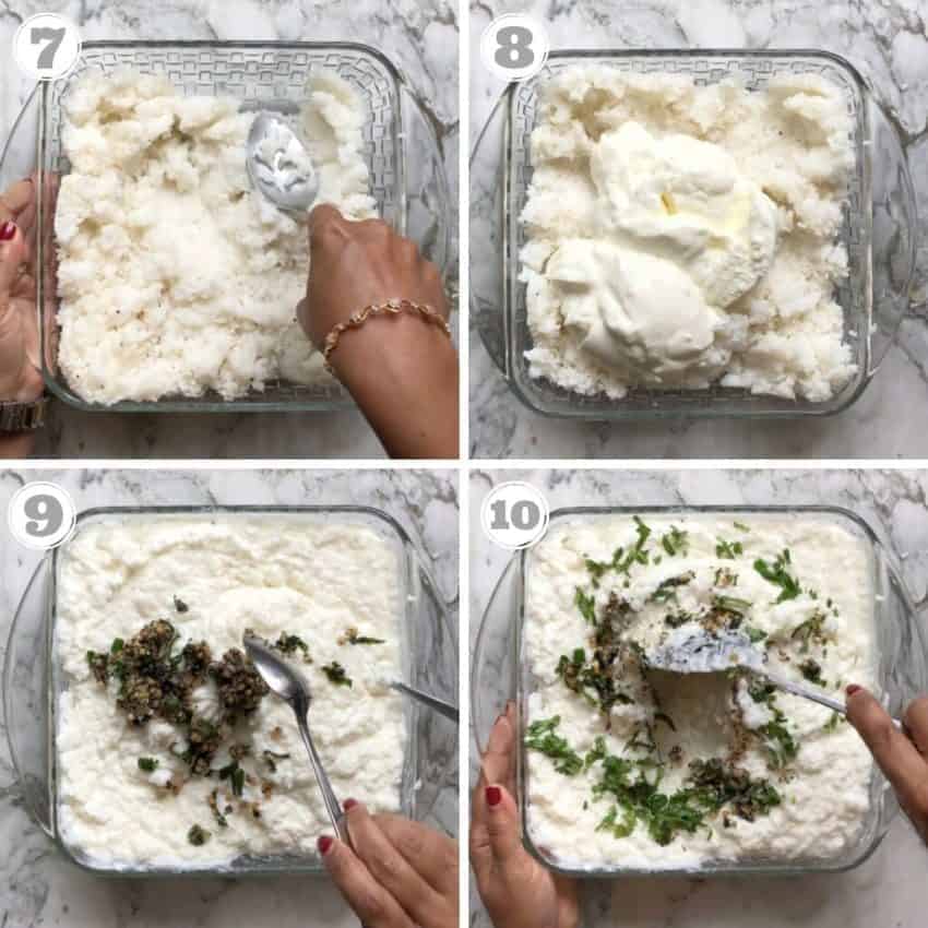mixing rice with yogurt and tempering