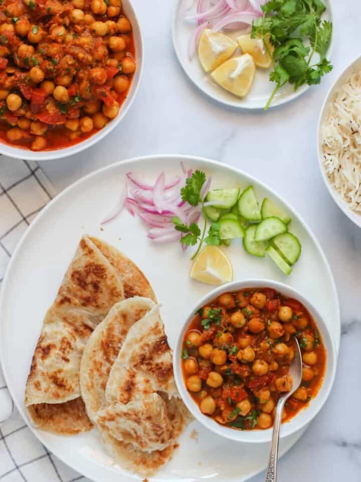Chana Masala served with parathas