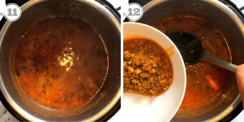 scooping the cooking misal out of Instant Pot 
