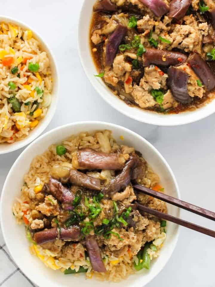 served over brown fried rice