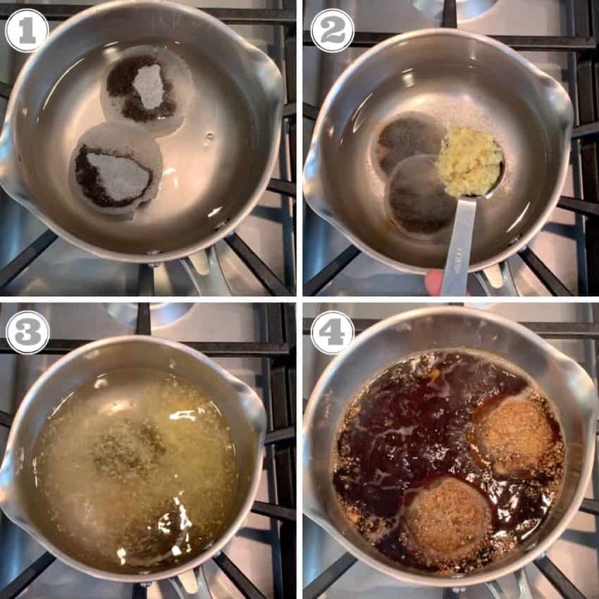 steps one through four of making ginger chai 
