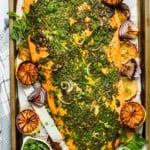 baked salmon on a tray