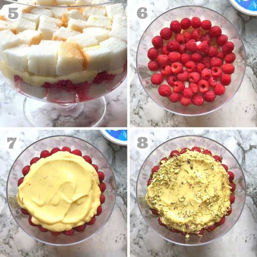 steps five through eight showing how to assemble trifle 