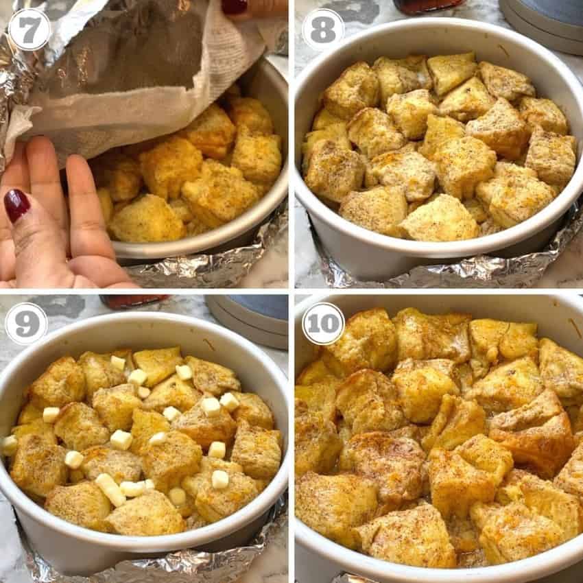 steps seven through 10 of making bread pudding 