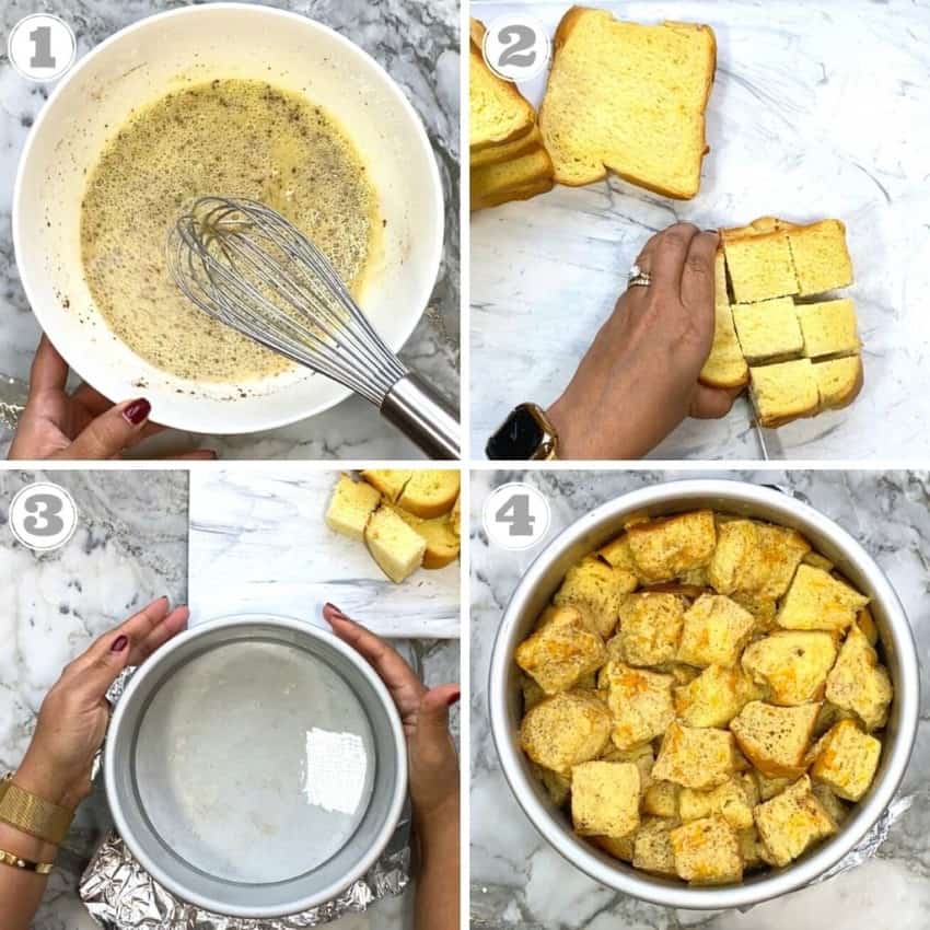 steps one through 4 of making instant pot bread pudding 
