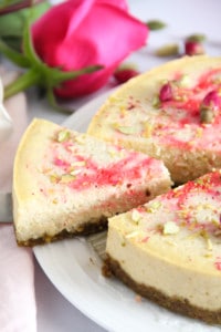 ricotta cheesecake with rose, cardamom & saffron
