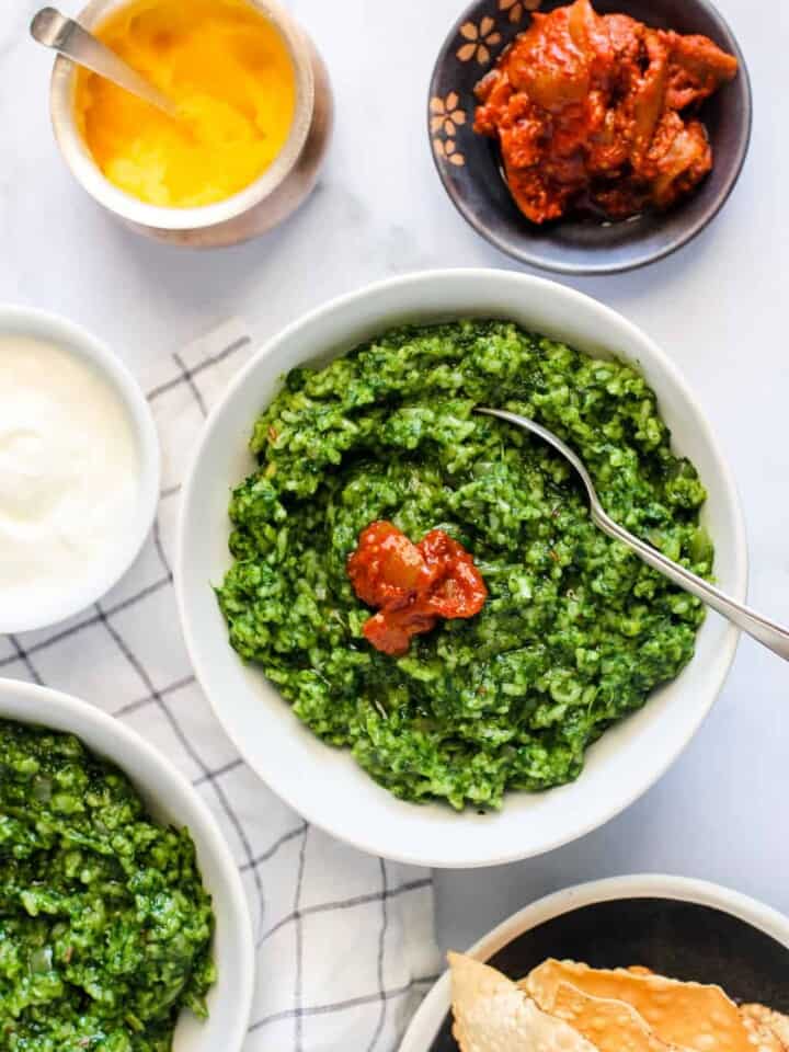 Palak Khichdi served with pickle